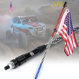 Xprite 5FT Spiral Whip Lights, Red White Blue LED Whips Light w/ Flag Pole Safety Flexible Antenna for Offroad Sand Dune Buggy UTV ATV 4X4 Polaris RZR 4X4 Can-Am Maverick Trophy Trucks