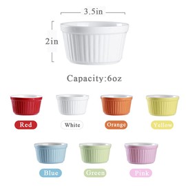 YAZYLIFE Ramekins 6oz Oven Safe,Creme Brulee Ramekins and Souffle Dishes,Porcelain Ramekin Baking Bowls,Dipping Sauce Dish.Pudding Cups,Set of 6,Colorful. (Colorful)