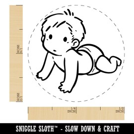 Simple Cartoon Baby Crawling in Diaper Self-Inking Rubber Stamp Ink Stamper for Stamping Crafting Planners - 1/2 Inch Mini - Blue Ink