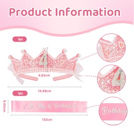 Shimmerz Birthday Crown Headband, Crown and Bow, Princess Pink Crown Headband, 4-Year-Old Girl Birthday Gift Outfit Birthday Decoration