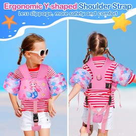 MoKo Kids Swimming Vest, Toddler Floaties, Arm Band Floaties with Adjustable Strap, Swim Jacket Water Wing Pool Float, Water Sports Learning Swim Training Equipment, Pink Mermaid
