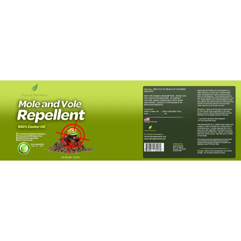 Natural Elements Mole and Vole Repellent | 100% Castor Oil