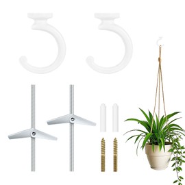 yuntop 2PCS Ceiling Hooks for Hanging Plants, Wall Hook for Indoor and Outdoor Plant, Heavy Duty Swag Hook for Bird Feeders, Lanterns, Wind Chimes, Planters (White)