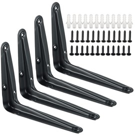 Sayayo Shelf Brackets Wall Brackets for Shelves Heavy Duty Angle Bracket Shelf Support, Black L Brackets 6-inch London Style 4Pcs, EJB3006B-4P