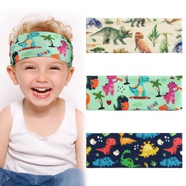 BETESSIN Pack of 3 Hair Bands Boys Dinosaur Children Headband Boys Sports Hair Bands Elastic Headband Girls Wide Sports Headband for School Sports Leisure in 3 Styles