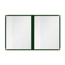 Goodsmart Restaurant Menu Covers - 25 Pack Green2-Page/4-View 8.5" x 11", Side-Loading Vinyl Menu Holders, Clear Sleeves, Double-Stitched Edge, Leather-Style Café Menu Covers with Gold Corners