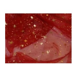 Organza Red Starry Sky Printed Stars by The Metre