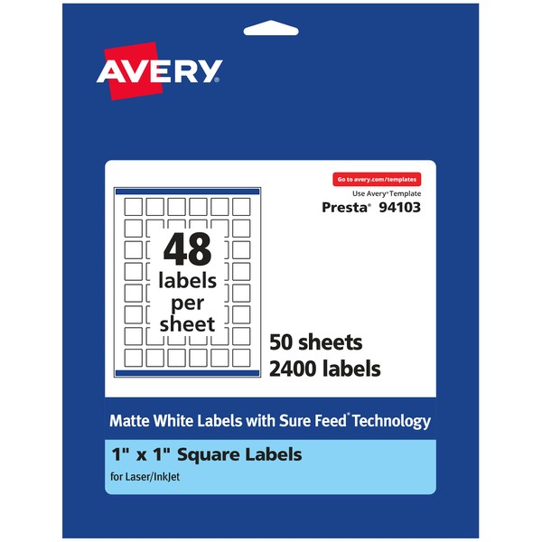 Avery Matte White Square Labels with Sure Feed, 1" x