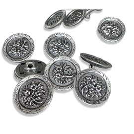 Traditional Buttons Antique Silver Coloured Flower Flat Metal Buttons with Eyelet 18 mm or 20 mm (20 mm) Pack of 10