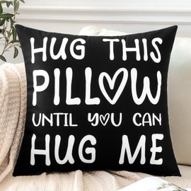 JOTOM Cushion Cover Hug This Pillow Until You Can Hug Me Square Lover Throw Pillow Cover 60x60 cm Cushion Case for Couple Heart Long Distance Gift Boyfriend Girlfriend Birthday Gifts (Black)