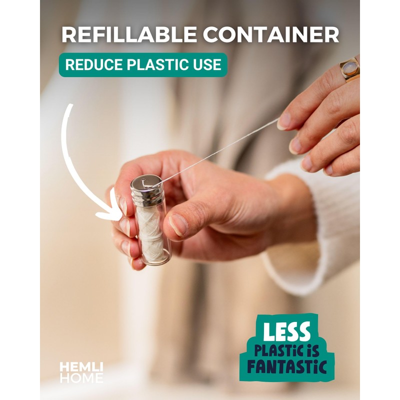 Biodegradable Silk Dental Floss with Refillable Glass Container, Compostable 3-Pack,