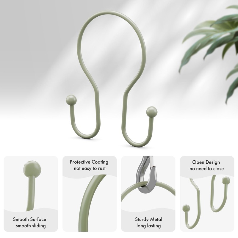 AmazerBath Shower Curtain Hooks Sage Green Shower Curtain Rings, Simple