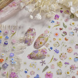 5D Embossed Flowers Nail Art Stickers Self Adhesive Leaf Plant Floral Cherry Blossom Nails Decals Spring Summer Flower Nail Stickers Colorful Daisy Sunflower Nails Art Design Supplies Decor for Women