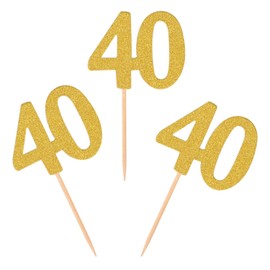 Donoter - 50 piezas de decoración para magdalenas 40 doradas, con purpurina, número 40, para decoración de cumpleaños, aniversario, fiesta