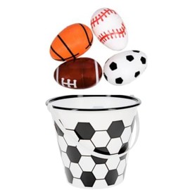 Sports Easter Eggs and Soccer Bucket Set, 6 Themed Plastic Eggs with Basketball, Baseball, Football, Soccer Design