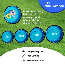 Tacsal 400G Pool Liners 15 ft Round, Thick Geotextile Pool Liner Pad for Bottom Protection, Heavy-Duty Under Pool Mat, Swimming Pool Liners for Outdoor Padding, Puncture-Resistant