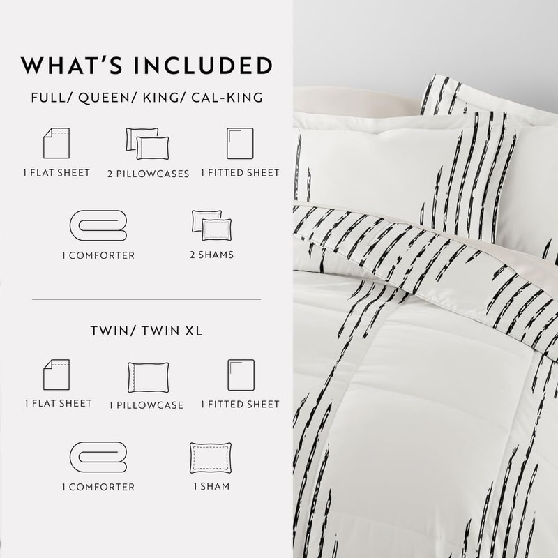 LINENS & HUTCH Bedding Bundle, Patterned Microfiber Comforter Set and