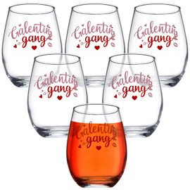 SiliFine 6 Pcs Galentines Day Wine Glasses 18.6oz Red Heart Lip Wine Glass Romantic Galentines Gang Stemless Glass Drinking Cups Gift for Friends Party Event