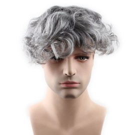 Dreambeauty Men's Toupee 10×8 inch Human Hair 2# Color Mix 60% Grey Hair Thin Skin Hairpiece Hair Replacement System Monofilament Net Base for Men