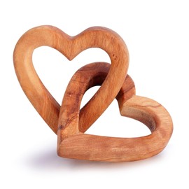 MIXJOY Olive Wooden Interlocking Hearts Decor - Romantic Natural Solid Wood Heart Sculpture Gift for Couples Newlyweds Anniversary Valentine's Day, Connected Heart Love Gift for Home Office Decor
