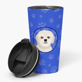 Caroline's Treasures WDK1206TBL215 Shih-Tzu Gold #3 Stainless Steel 16 oz Tumbler, Blue Insulated Tumbler with Lid, Cute Travel Cup for Coffee, Cocktails, Gift Men, Dad, Women, Mother