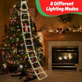 Suewidfay Christmas Light Decorations Outdoor Indoor 3.3M/130 Inches,Xmas Decoration Ladder Light Decor Santa Claus Climbing Ladder Lighting Rainproof Snow Protection,Colorful (7 Modes)