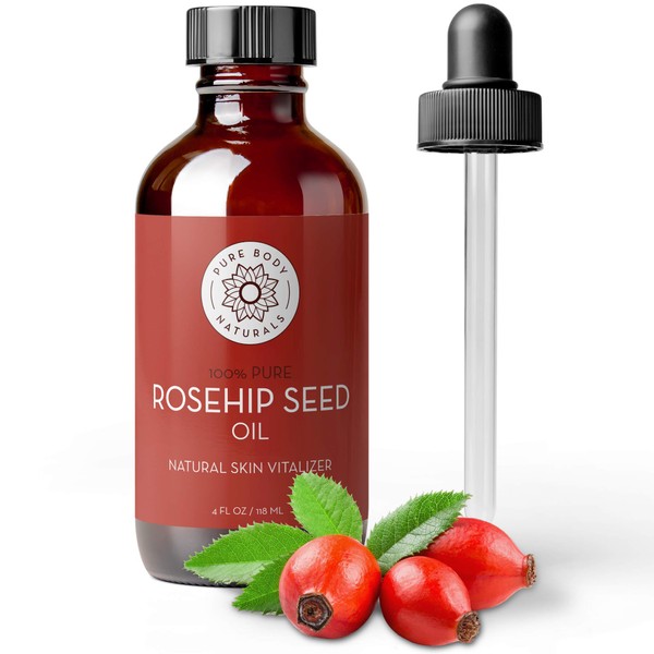 Rosehip Oil Facial Oil for Face, Nails, Hair and Skin, Rosehip Seed Oil by Pure Body Naturals, 4 Fl. Ounce