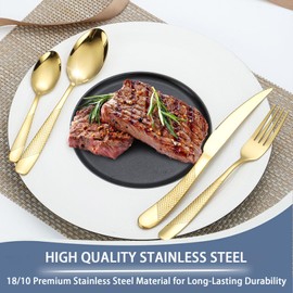 Gold Silverware Set,24 Piece Gilded Silverware Set Rack Service for 6，Mirror Polished Cutlery Utensil Set,Home Kitchen Eating Tableware Set,Include Fork Knife Spoon Holder Set,Dishwasher Safe…