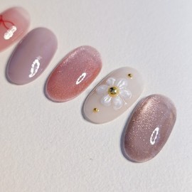 Pearl Flower Handmade Nail Tips - Coffin Long / 진주 꽃송이 수제네일팁 - 코핀롱