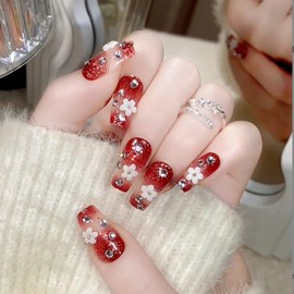 HAPVITAL 24 Pcs Popular Nail Tips, Nail Tips, Japanese Style, Handmade Wedding Nail Tips, Cute, False Nails, 3D, Bride Nails, Nail Tips