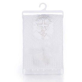 Booulfi Baby Christening Blanket Newborn Unisex Baptism White Baby Blanket Shawl,Embroidered Cross