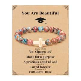 JSJOY High School Graduation Gifts for Her Graduation Bracelets 2024 Cross Bracelet Red Christian Gifts for Women Master College Middle Elementary High School Grad Jewelry for Teen