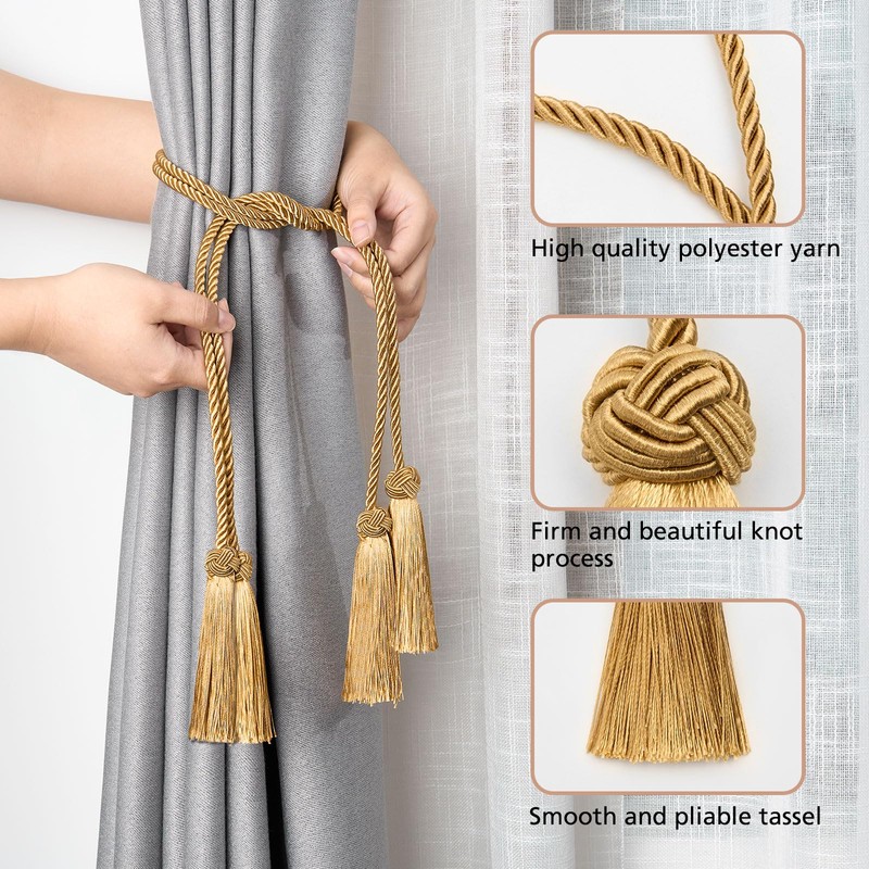 Pretty Jolly 4 Pack Double-ended Tassel Curtain Tiebacks Handmade Braided