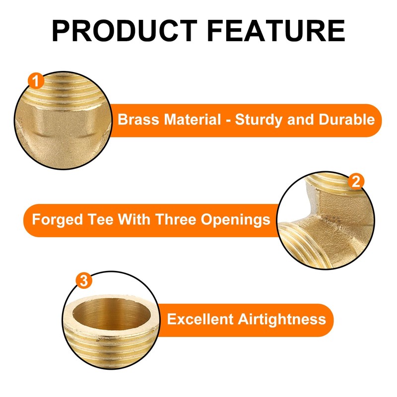 sourcing map Brass Tee Pipe Fitting, G3/4" x G3/4" x