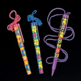Fun Express Beached Themed Rope Pens, Hibiscus Pen On A Rope - Set of 12 - Party Favors and Handouts