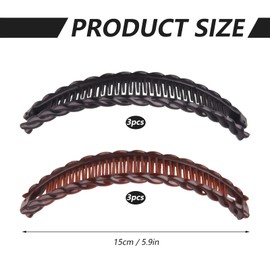 6 Items Banana Clip Thick Hair Banana Hair Clip Banana Hair Clip Invisible Vertical Design Non-Slip Suitable for Ponytails (Black/Brown)