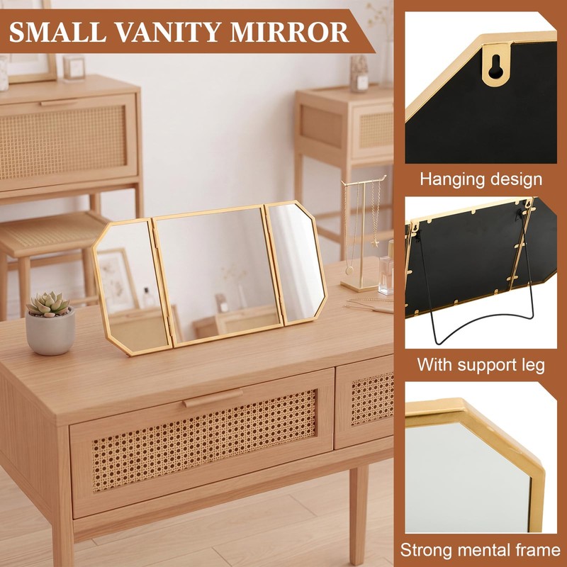 24'' x 12'' Trifold Vanity Makeup Mirror with Stand on