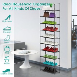 iMounTEK Shoe Rack 10 Tiers, Shoe Organizer, Shoe Rack for Closet, Metal Frame Shoe Shelf Space-Saving 25-30Pairs Tall Shoe Shelf Non-Woven Fabric Vertical Shoe Organizer for Hallway Entryway Closet
