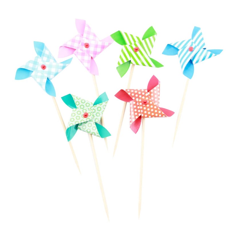 Cupcake Toppers 6pcs Mini Pinwheels miniature pinwheels tiny paper pinwheels