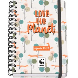 Dohe - School Diary 2024 2025 - Week View, Size A5 (15 x 21 cm), Ring Closure and Rubber, Spanish and English, 4 Sticker Pages, September to June, School Supplies - WWF Love Our Planet