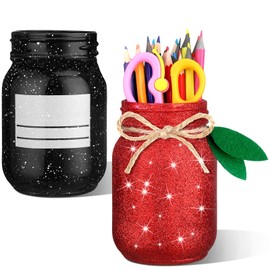 Funnymoom 2 Pcs Christmas Teacher Appreciation Gift Mason Jar 17 Oz Christmas DIY Pencil Holder Teacher Desk Organizer for XmasTeacher School Table Decoration(Classic)