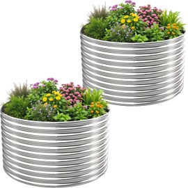 BTDVR 2PCS Tall 2×2ft Round Galvanized Raised Garden Bed Outdoor, Metal Raised Beds for Vegetables, Above Ground Garden Box for Flower, Steel Garden Bed for Gardening
