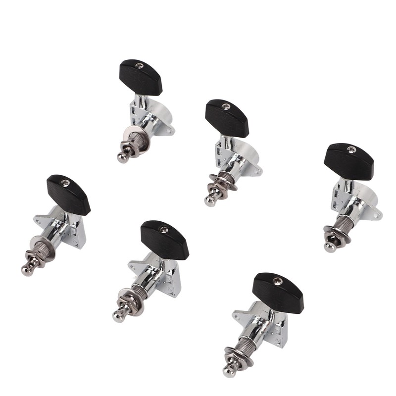 6 Pcs Guitar Tuning Pegs 3L3R Metal Body Black Wood