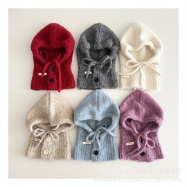 Imported Kids' Balaclava - New Winter Korean Fashion with Simple Side Buttons lf2454 Free Size/Yellow Green 3ea