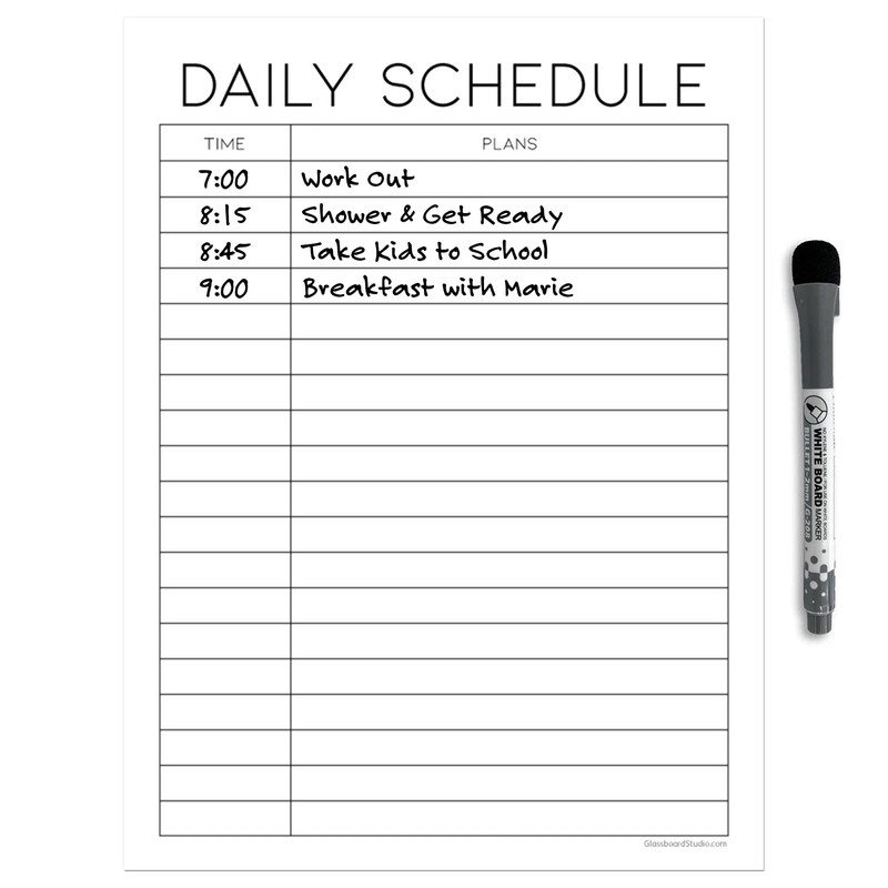 Dry Erase Daily Schedule Planner Sticker Decal by Glassboard Studio