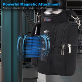 icolor Magnetic Gym Bag Water Bottle Carrier Holder with Phone Pockets & Shoulder Strap,5 Built-in Magnets Gym Bottle Pouch Sleeve,Magnetic Bag Gym Accessories Organizer for Men Women(PureBlack)