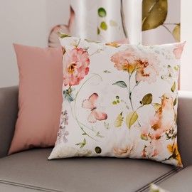 PETTI Artigiani Italiani - 1 Pair of Microfibre Cushion Covers, 50 x 50 cm, Decorative Cushions for Bedroom, Sofa, Living Room, Set of 2 Cushion Covers, Floral Pattern, Cream, 100% Made in Italy