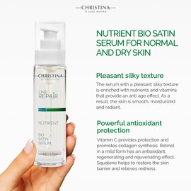 Cristina Nutrient Bio Satin Face Serum - 30 ml - Squalane, Vitamin A and Vitamin C Serum for Face for Even, Radiant Glow and Firmer Complexion - For Dry, Normal and Sensitive Skin