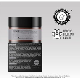 Mascarilla Facial Detox de Carbón Activado - Limpieza Profunda - Absorbe Grasas - Purifica - Disminuye Puntos Negros y Poros - Limpia Impurezas- Arcillas Puras (Kaolin y Bentonita)+ Cera de Arroz+ Extractos Naturales- 94% Ingredientes Naturales- Piel Normal a Grasa