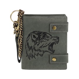 Harrys-Collection Men's Wallet with Wolf Motif Made of High-Quality Leather + RFID with Chain Vintage Look, Colours: Black